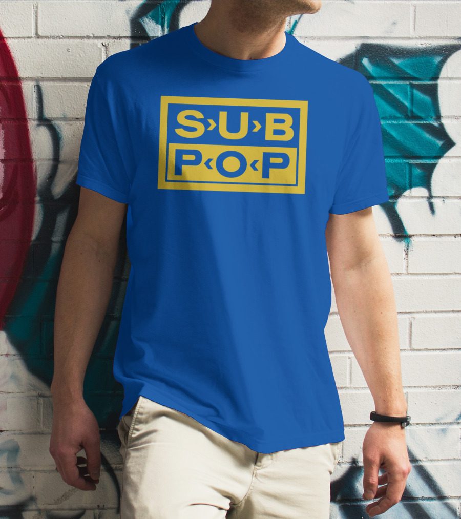 Sub Pop Records Megamart Store Logo Blue Background T-Shirt