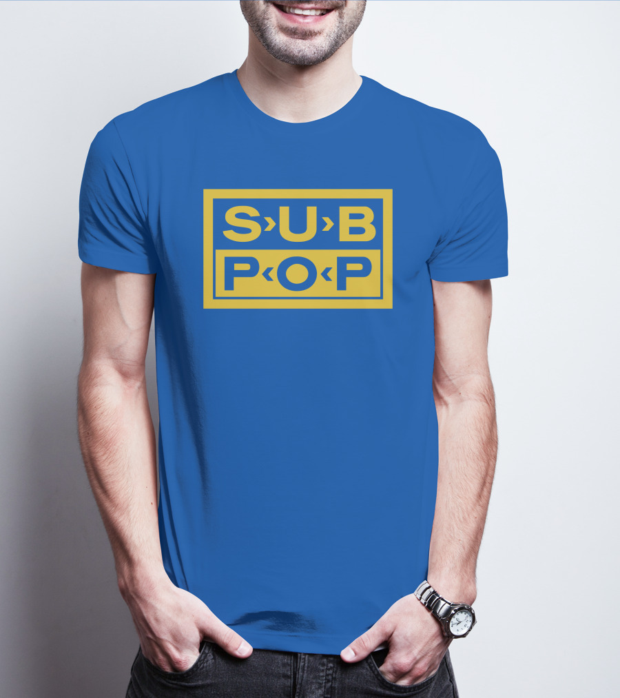 Sub Pop Records Megamart Store Logo Blue Background T-Shirt