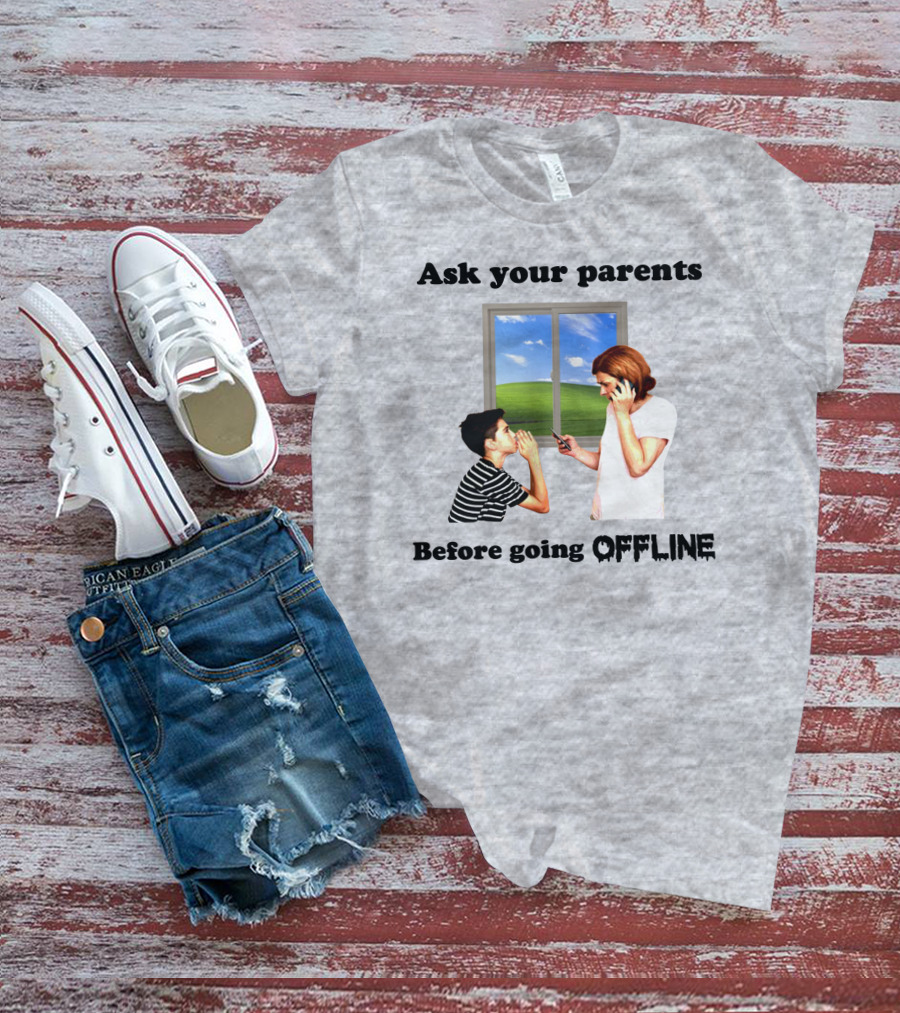 Ask Your Parents Before Going Offline Retro Technology Humor Scene T-Shirt