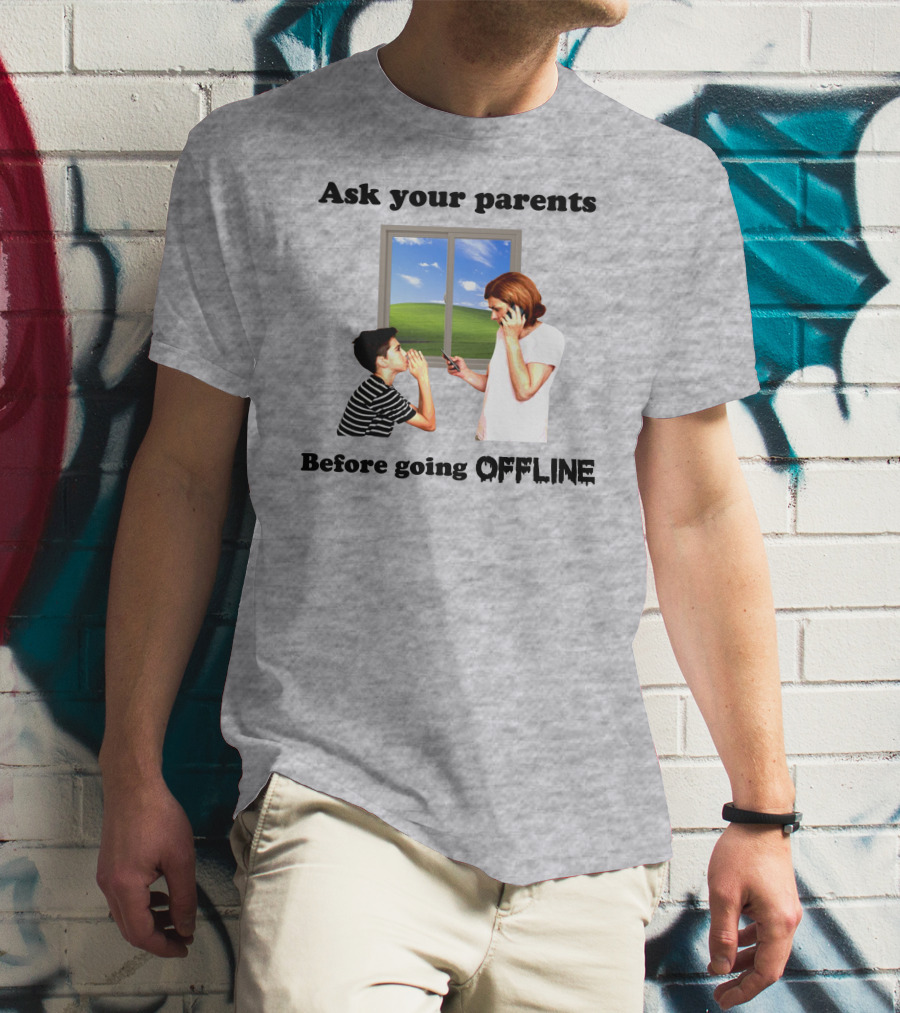 Ask Your Parents Before Going Offline Retro Technology Humor Scene T-Shirt