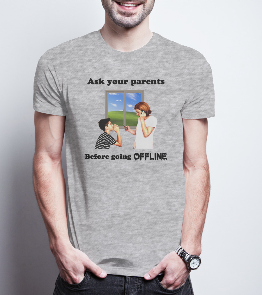 Ask Your Parents Before Going Offline Retro Technology Humor Scene T-Shirt