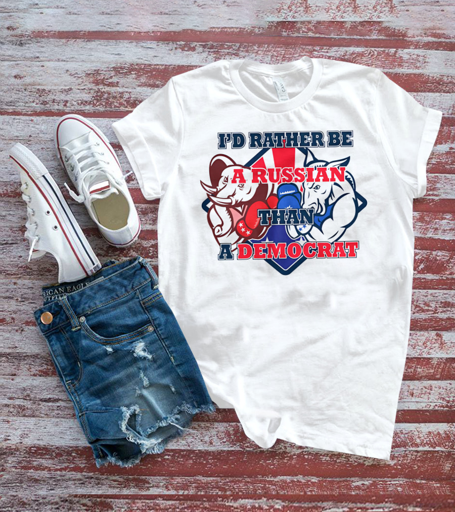 I'D Rather Be A Russian Than A Democrat Elephant And Donkey Boxing Gloves T-Shirt