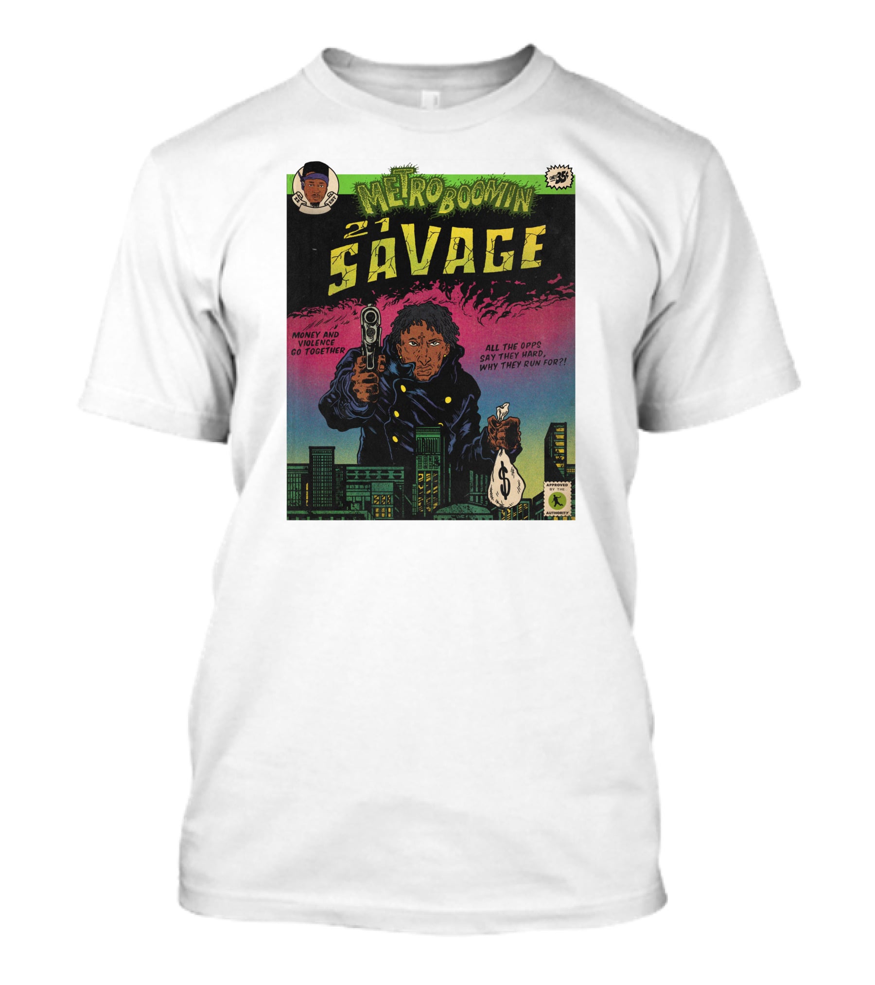 Metro Boomin 21 Savage Heroes And Villains Comic Money And Violence Go Together T-Shirt