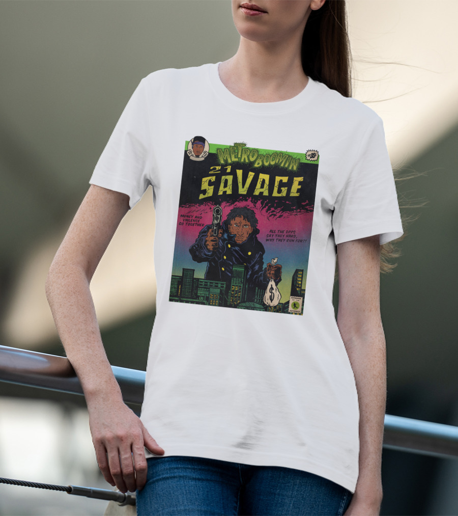 Metro Boomin 21 Savage Heroes And Villains Comic Money And Violence Go Together T-Shirt