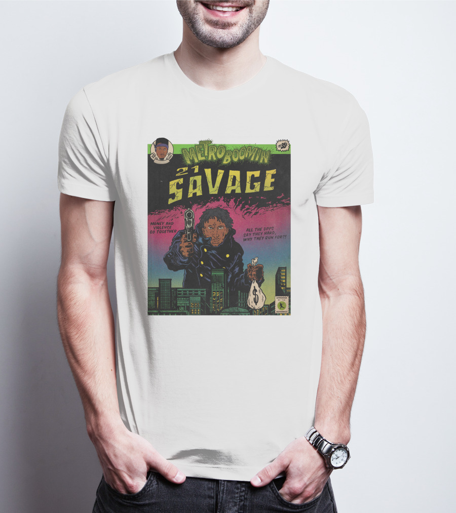 Metro Boomin 21 Savage Heroes And Villains Comic Money And Violence Go Together T-Shirt