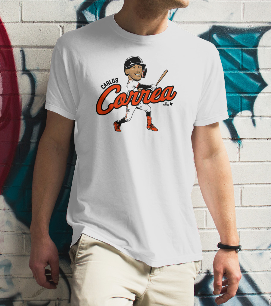 Carlos Correa Caricature Baseball Player Swinging Bat T-Shirt