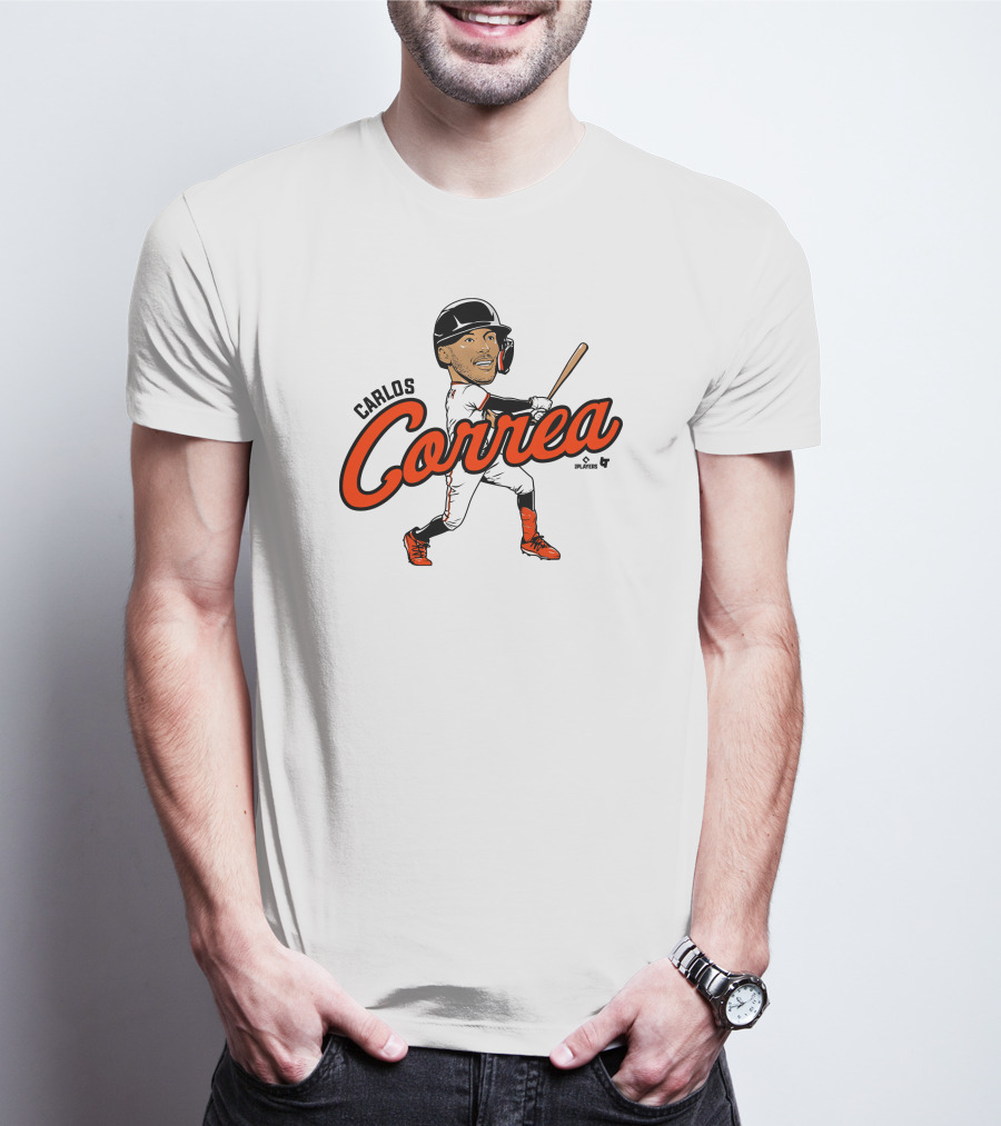 Carlos Correa Caricature Baseball Player Swinging Bat T-Shirt