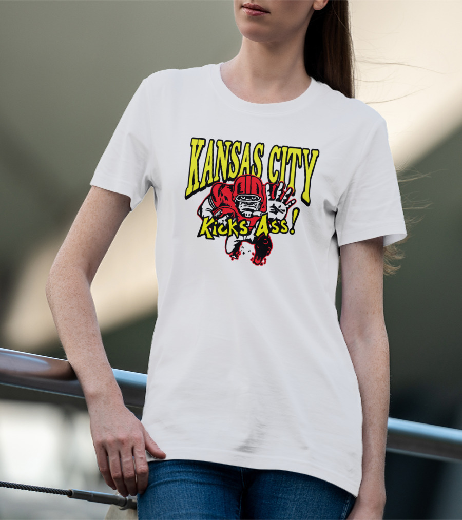 Kansas City Kicks Ass Red Football Player T-Shirt