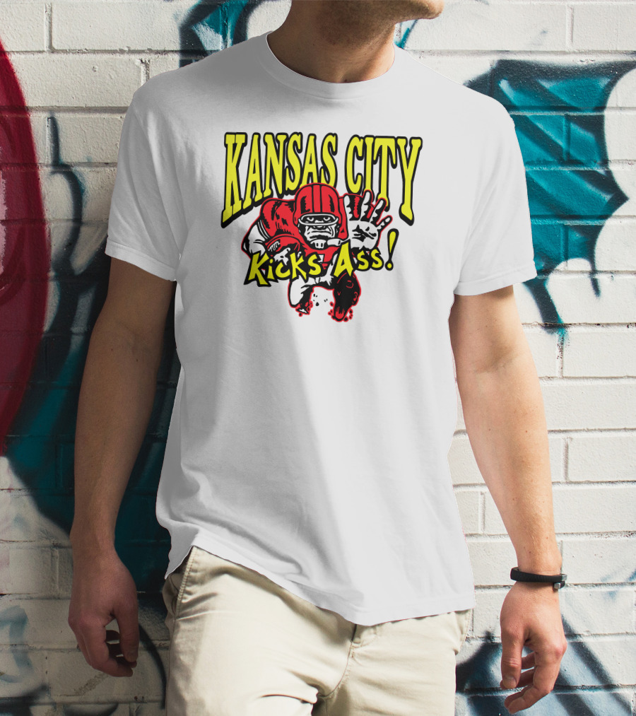 Kansas City Kicks Ass Red Football Player T-Shirt
