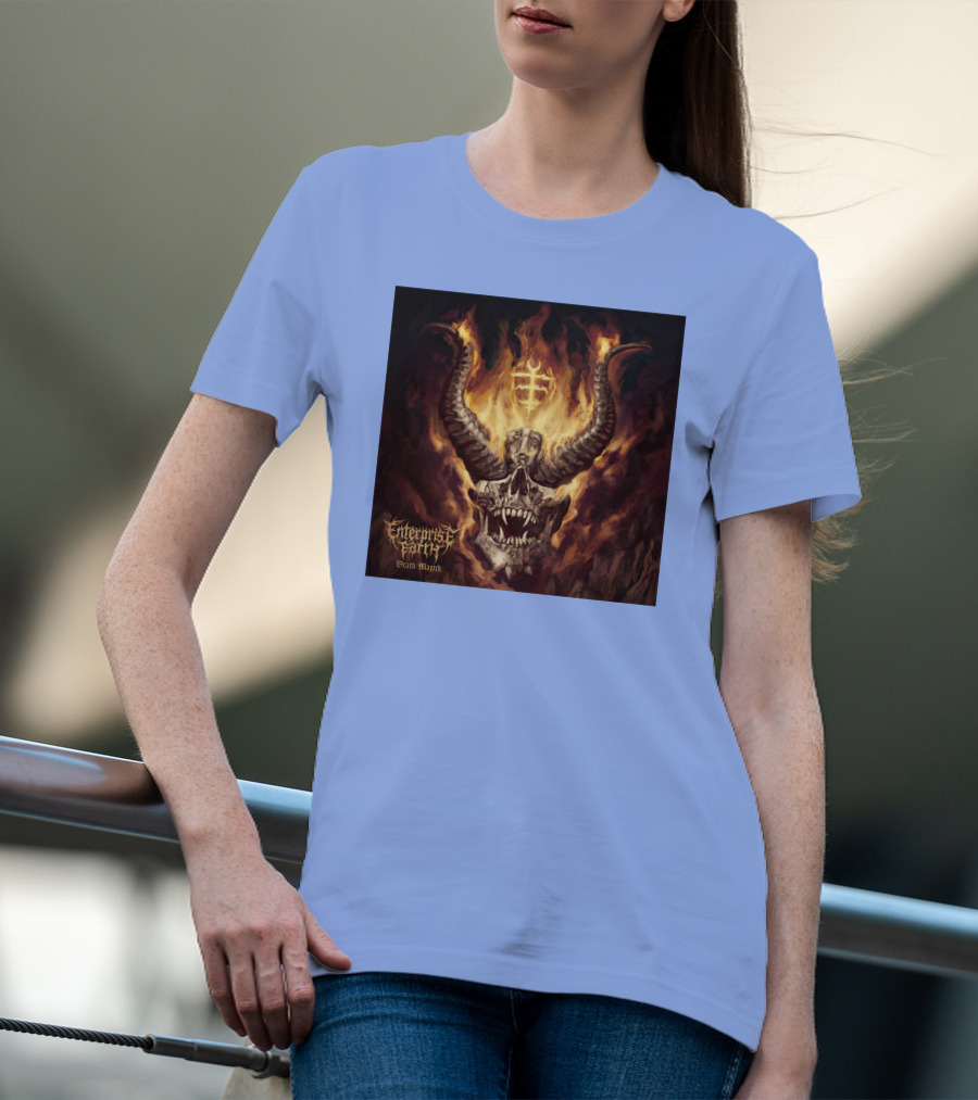 Enterprise Earth Death Magick Fiery Horned Skull T-Shirt