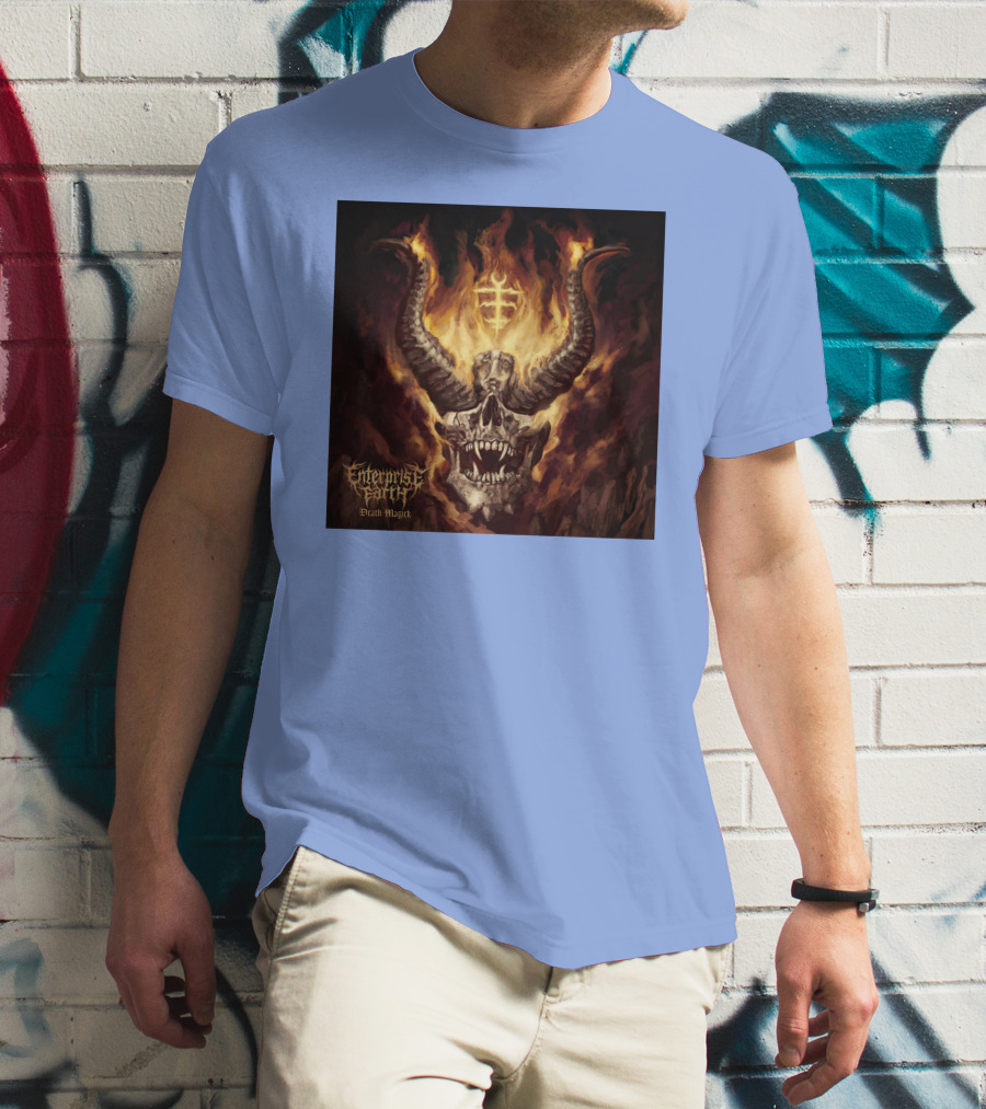 Enterprise Earth Death Magick Fiery Horned Skull T-Shirt