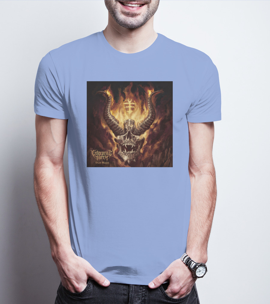 Enterprise Earth Death Magick Fiery Horned Skull T-Shirt