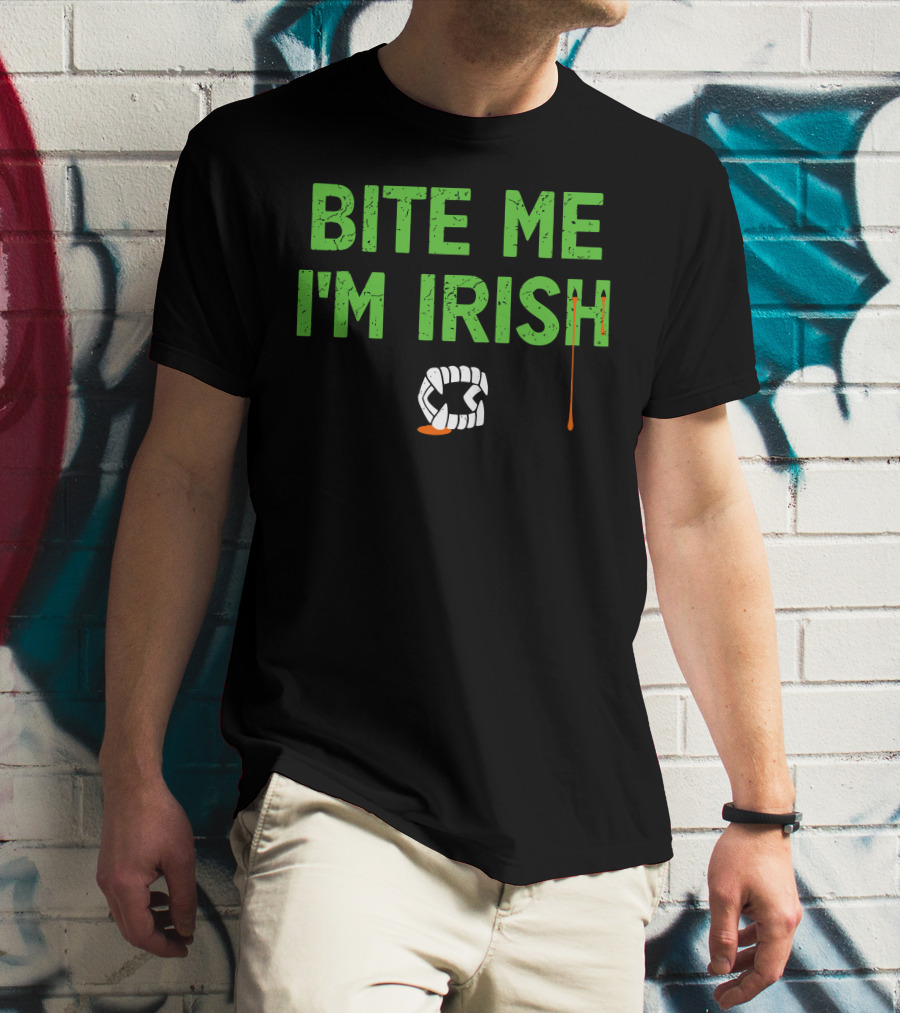 Tizzyent Bite Me I'm Irish With Dripping Blood And Fangs T-Shirt