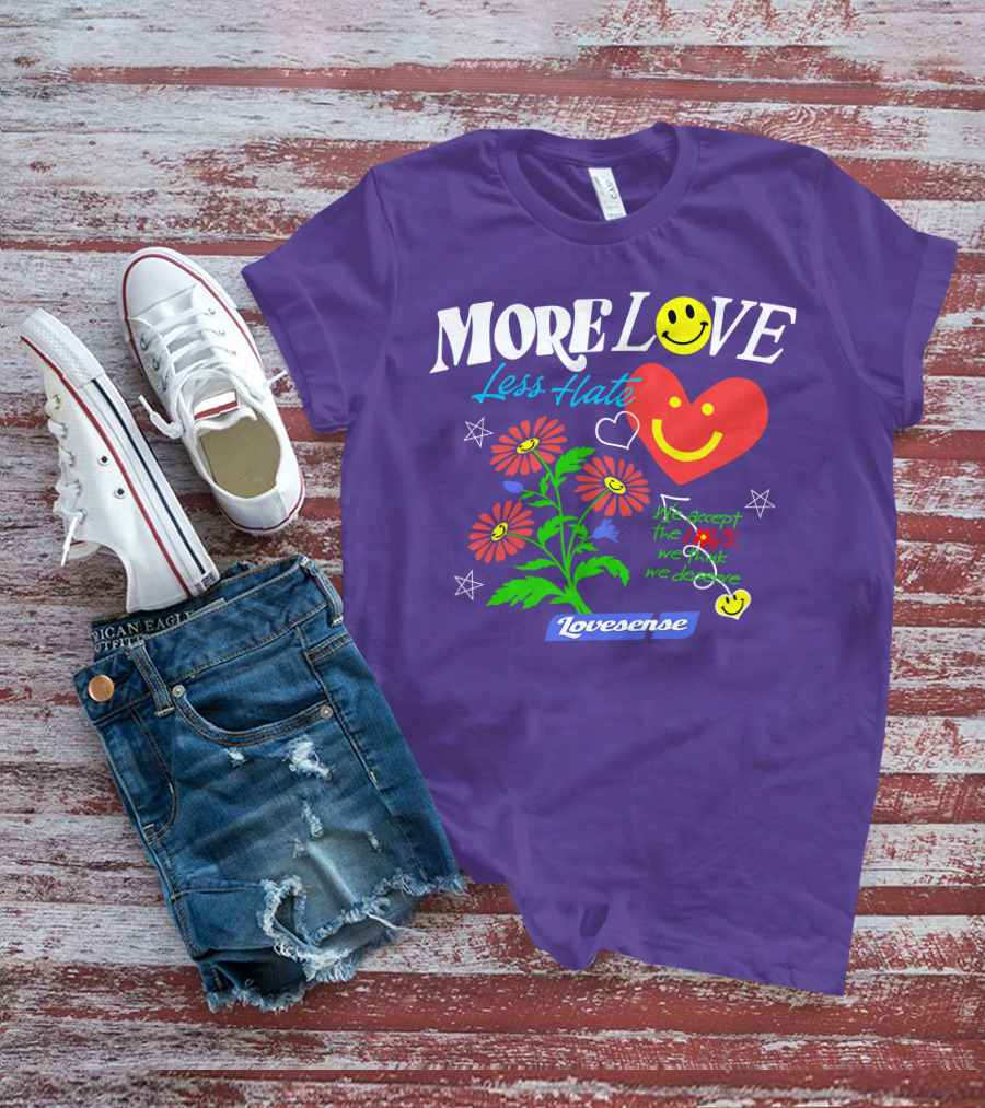 MORE LOVE Less Hate Smile Heart Flowers Stars Lovsense T-Shirt