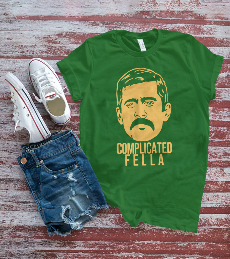 Complicated Fella Graphic With Mustache On Green Background T-Shirt