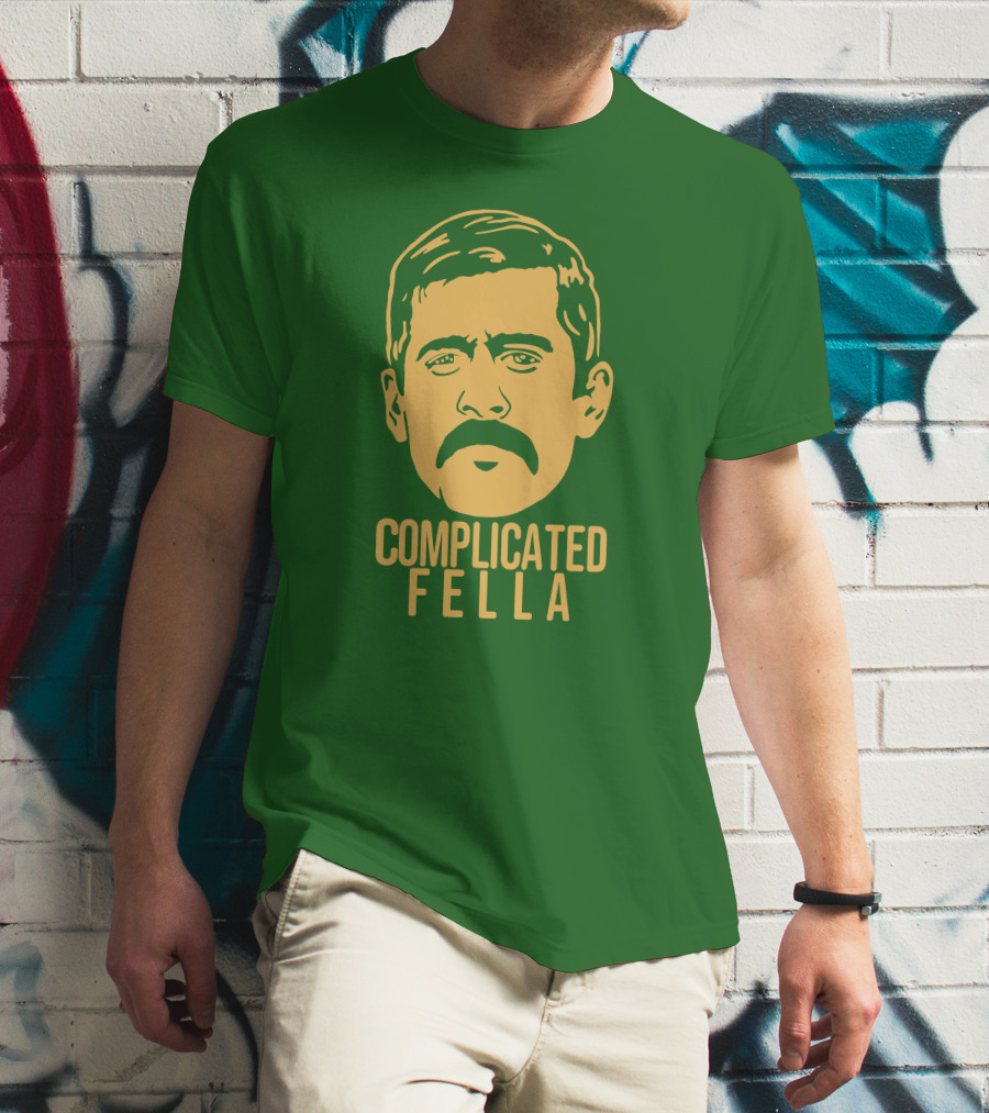 Complicated Fella Graphic With Mustache On Green Background T-Shirt