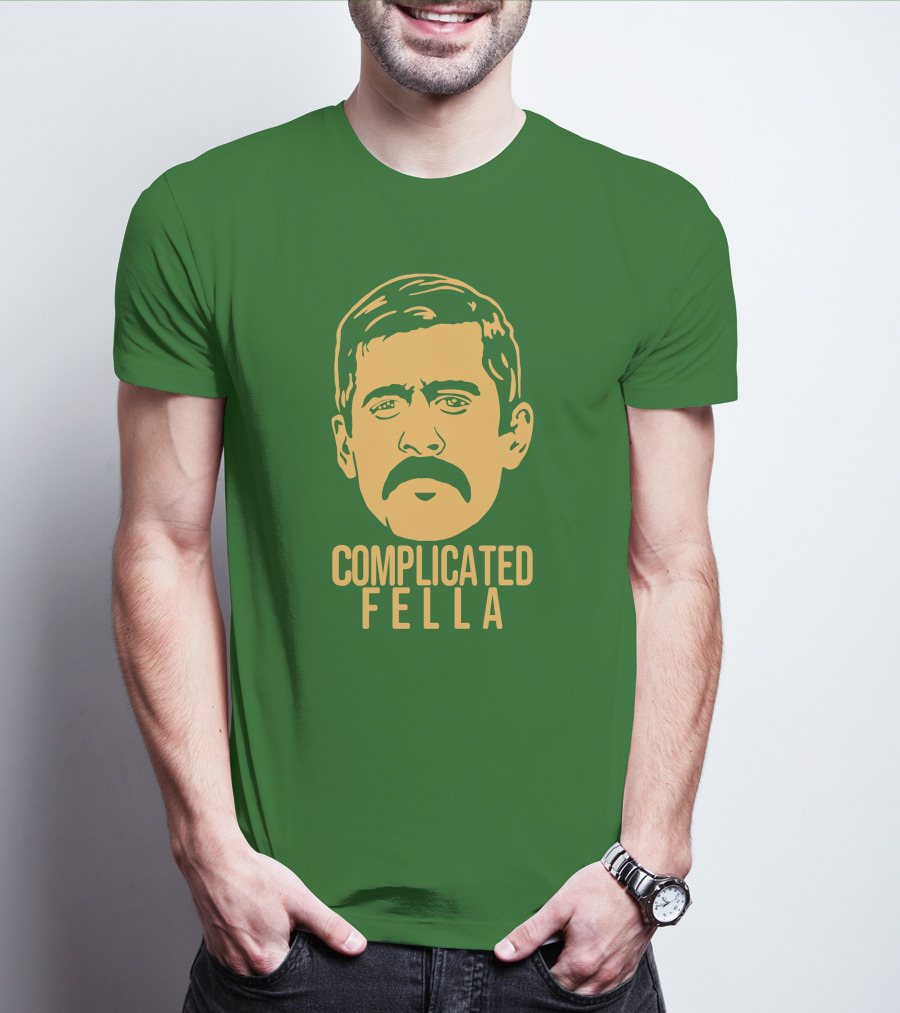 Complicated Fella Graphic With Mustache On Green Background T-Shirt