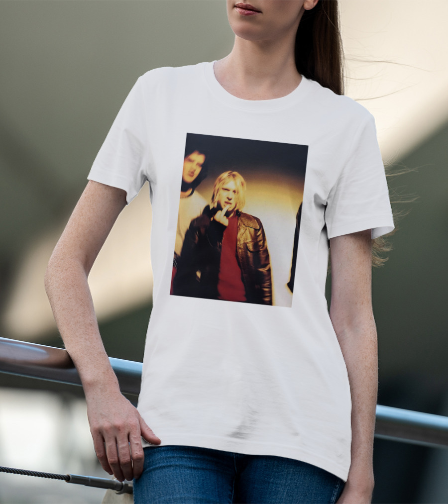 Kurt Cobain Leather Jacket Red Sweater Iconic Image T-Shirt