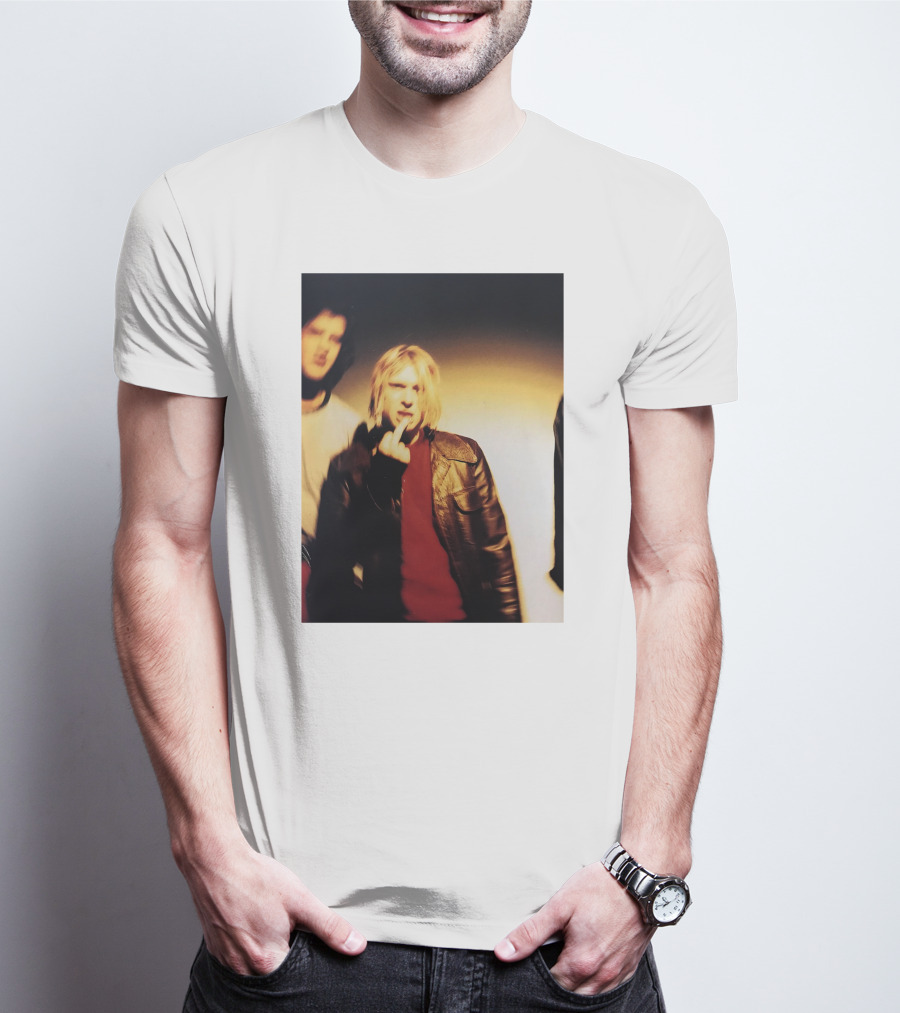 Kurt Cobain Leather Jacket Red Sweater Iconic Image T-Shirt