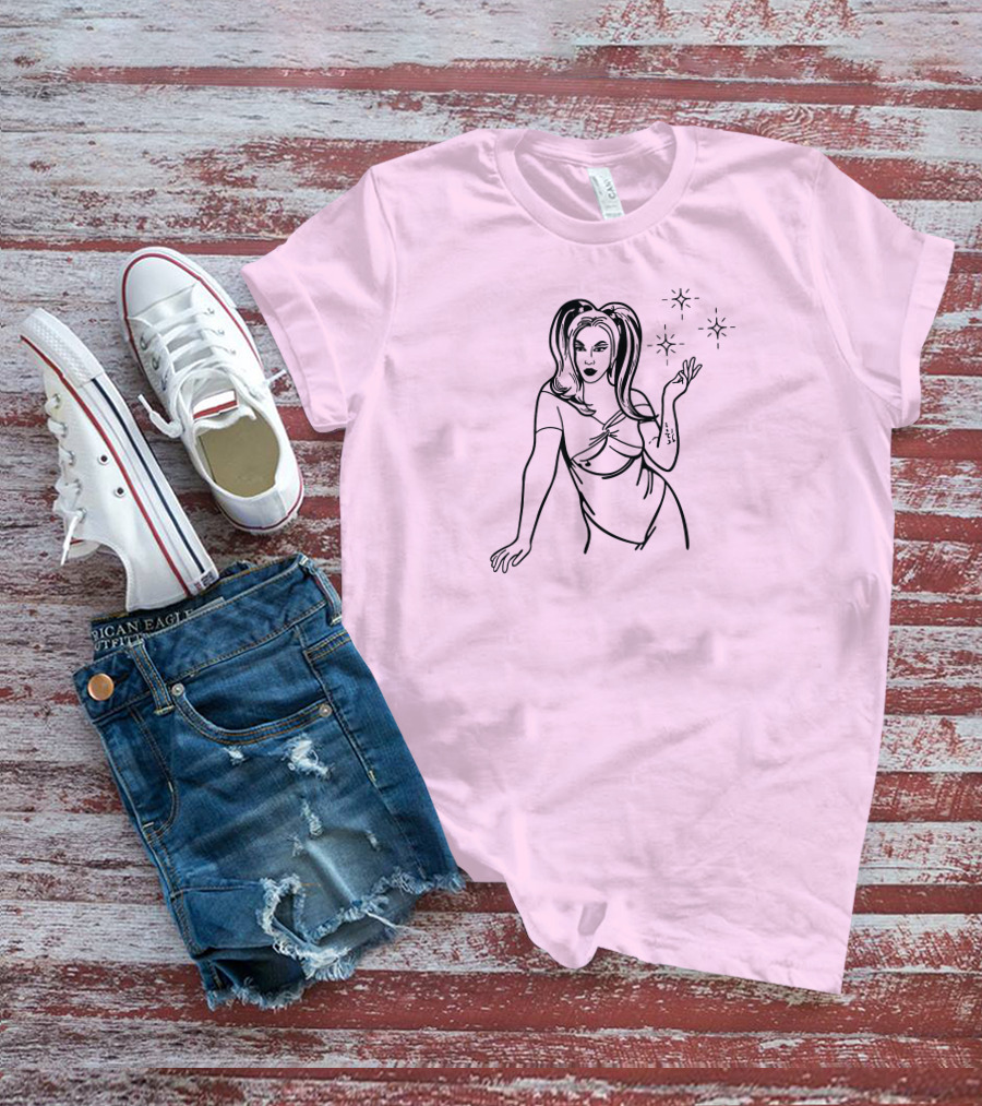 Sketch Woman With Stars T-Shirt
