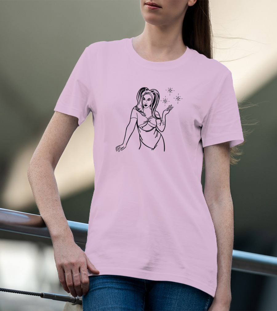 Chrissy Chlapecka Sketch With Stars On Pink Background T-Shirt