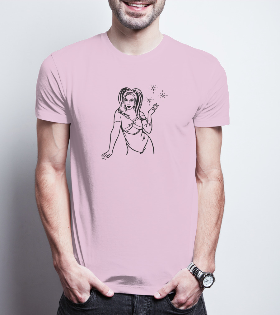 Chrissy Chlapecka Sketch With Stars On Pink Background T-Shirt