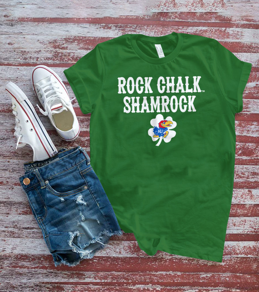 Rock Chalk Shamrock Kansas Jayhawks St Patrick’s Day Green T-Shirt