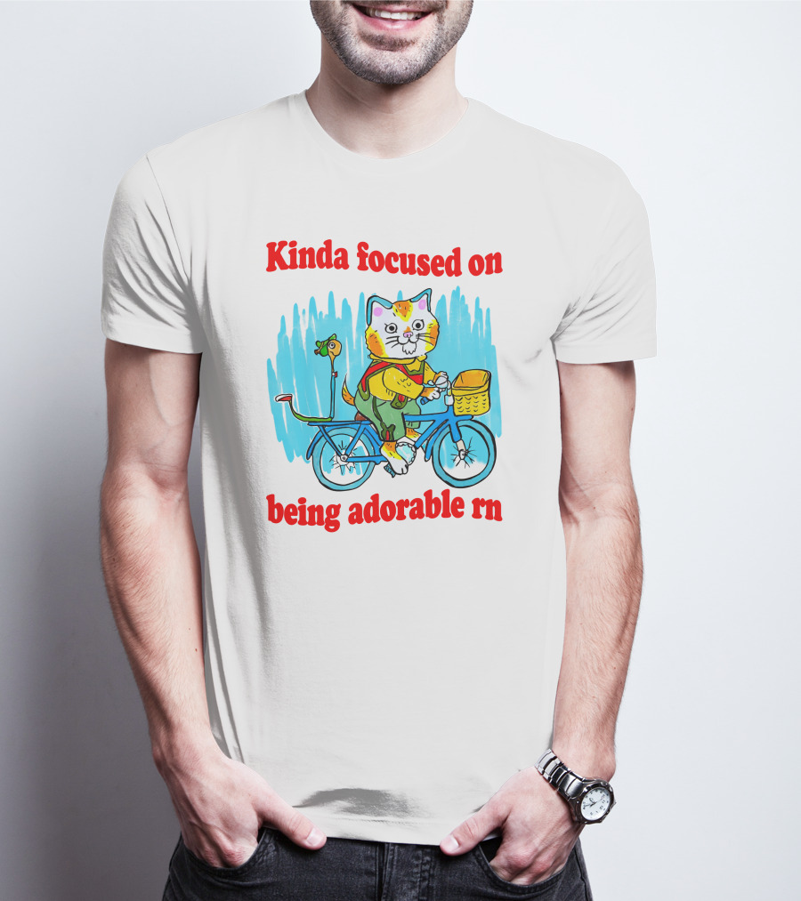 Kinda Focused On Being Adorable Rn Cat Riding Bicycle With Bird Basket T-Shirt