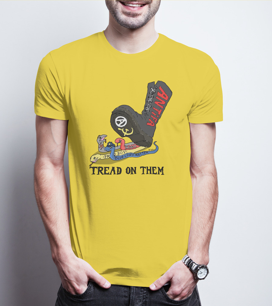 No Gods No Masters Antifa Boot Stomping Tread On Them MAGA Blue Lives Matter Proud Boy T-Shirt