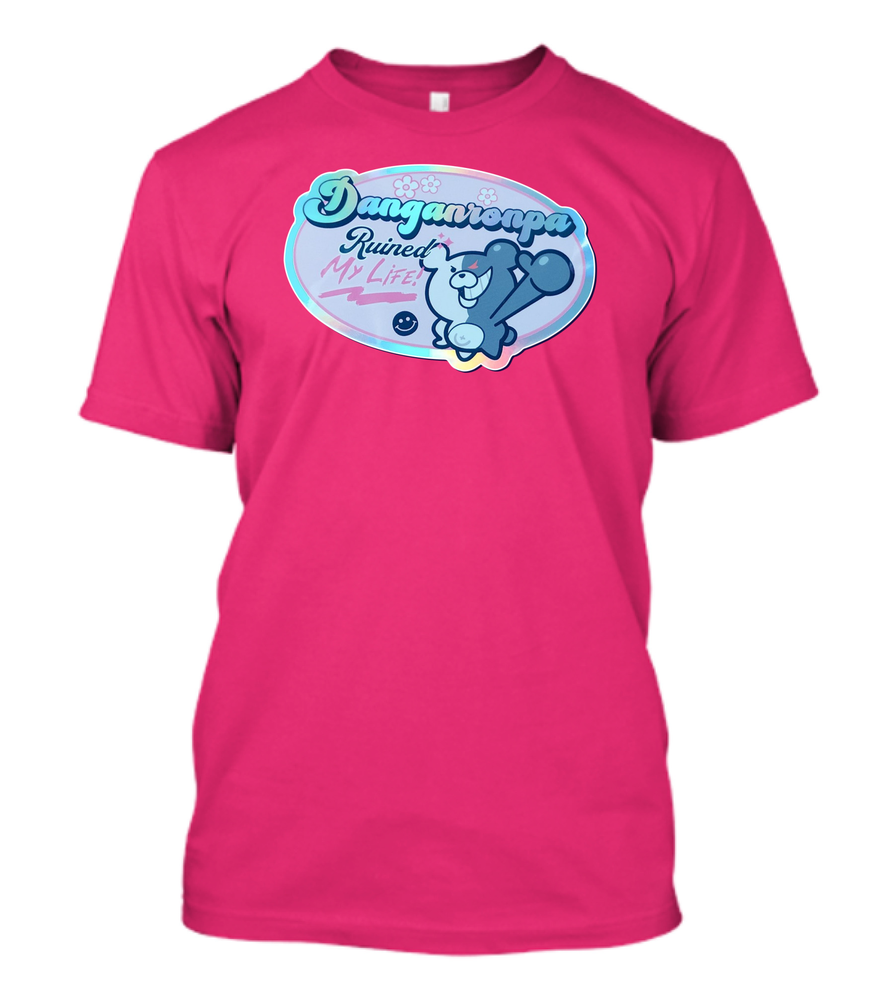 Danganronpa Ruined My Life Monokuma Smiley Pink Flowers T-Shirt