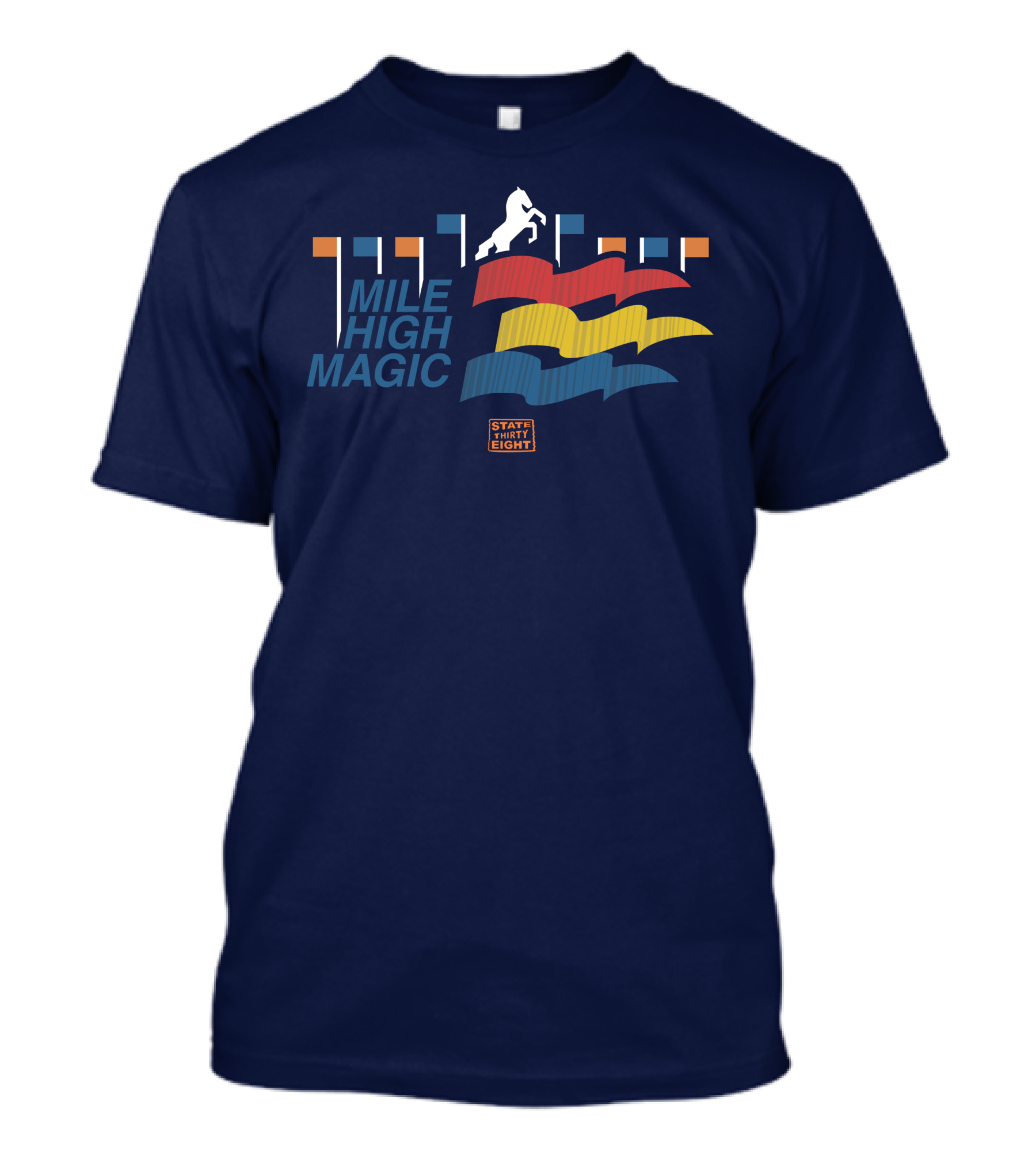 State Thirty Eight Mile High Magic Horse And Flag Elements T-Shirt