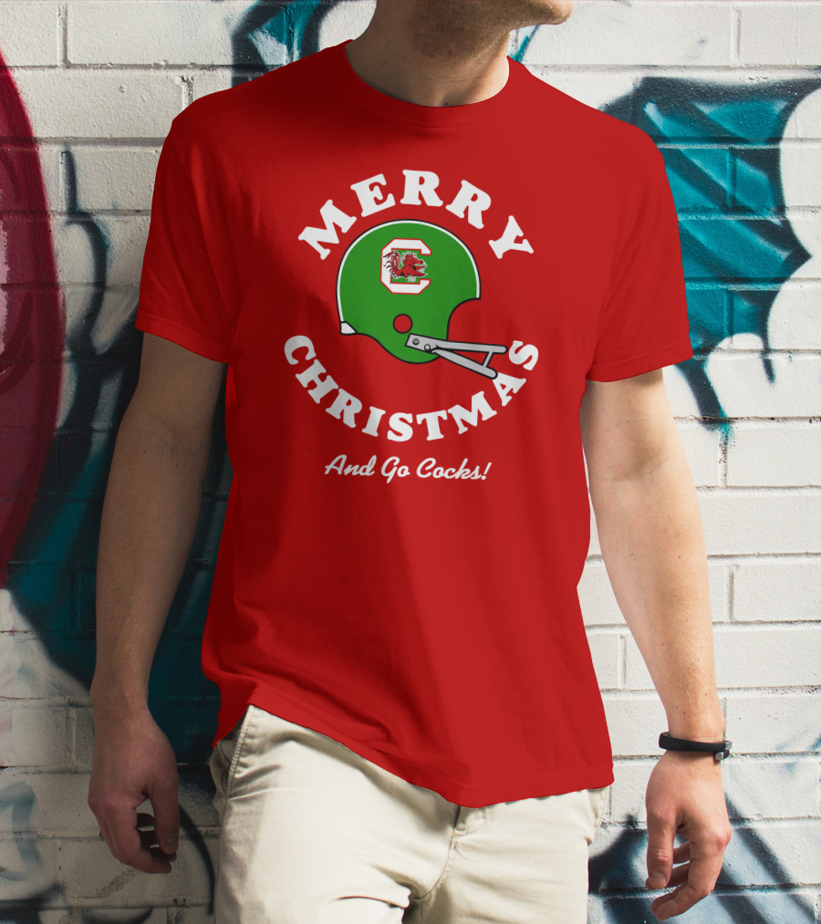 Merry Christmas And Go Cocks Football Helmet T-Shirt