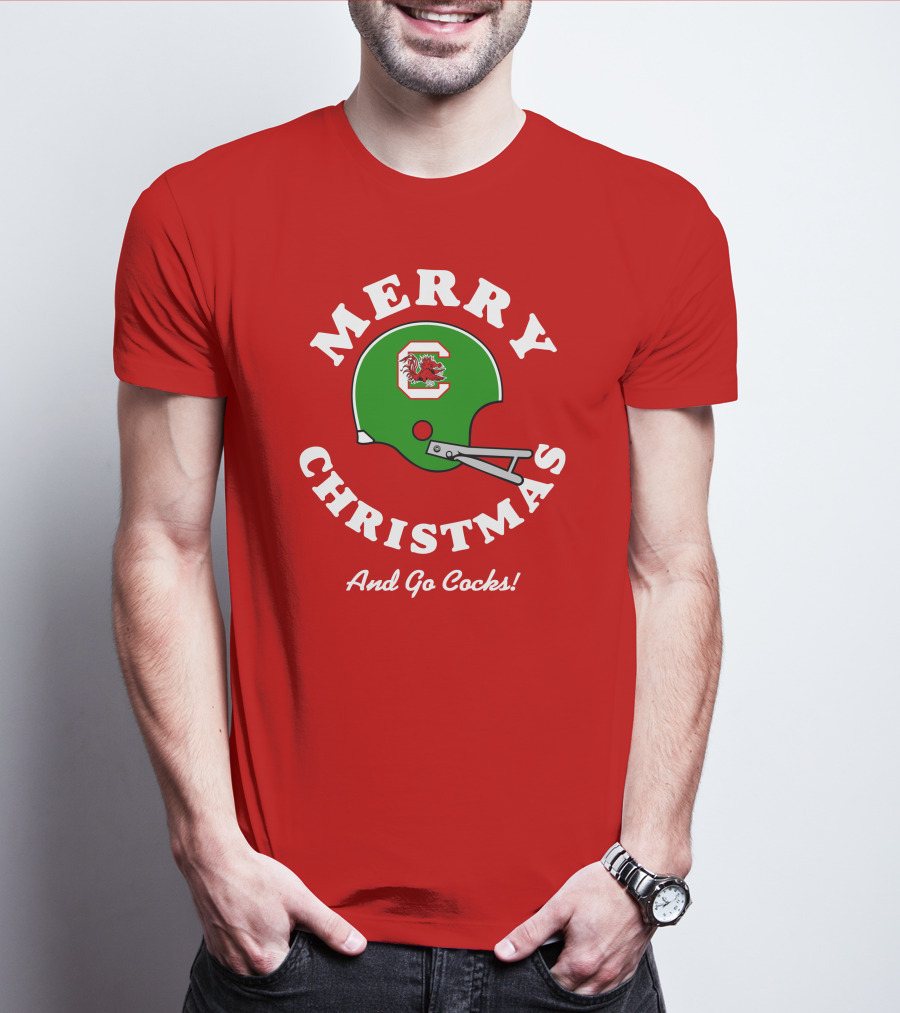 Merry Christmas And Go Cocks Football Helmet T-Shirt