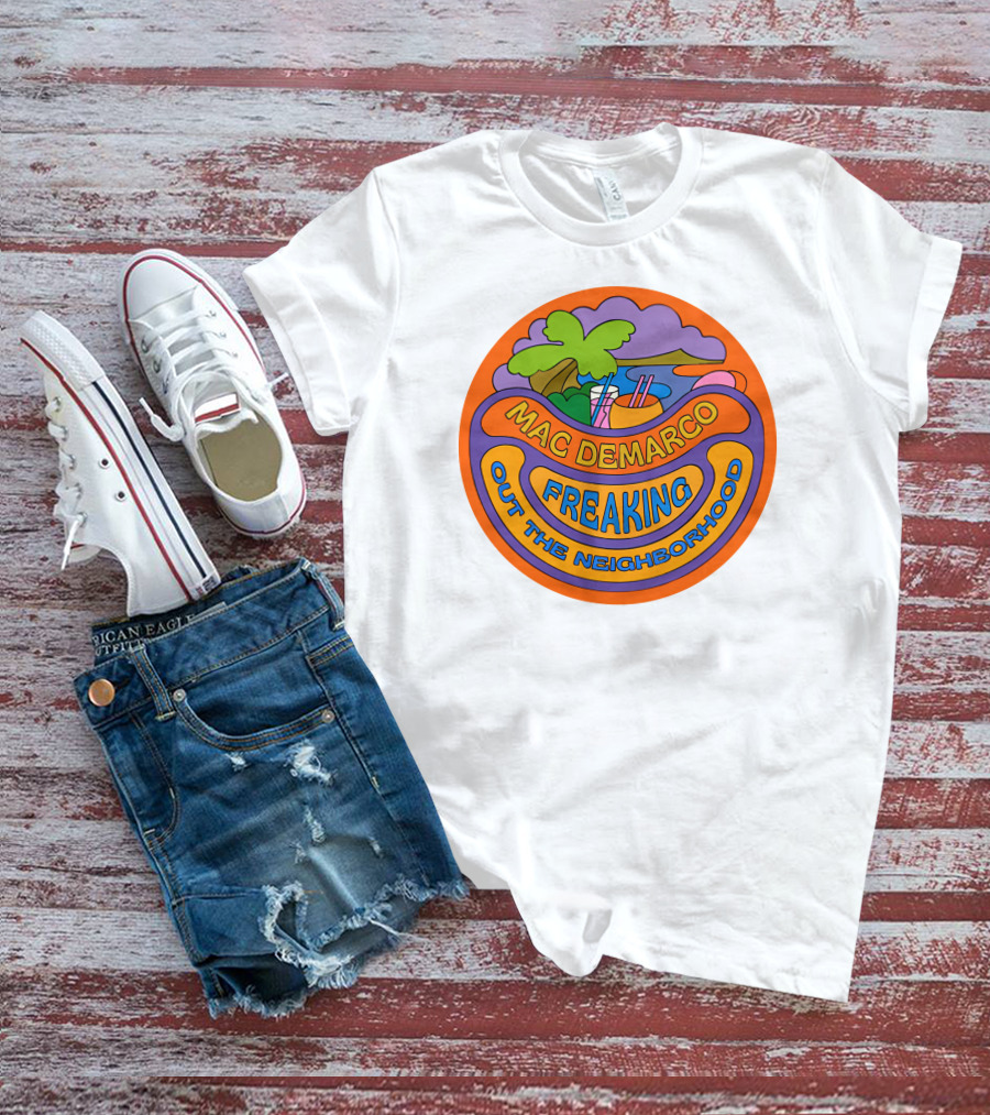 Mac Demarco Freaking Out The Neighborhood Colorful Retro Design With Beach And Palm Tree Elements T-Shirt