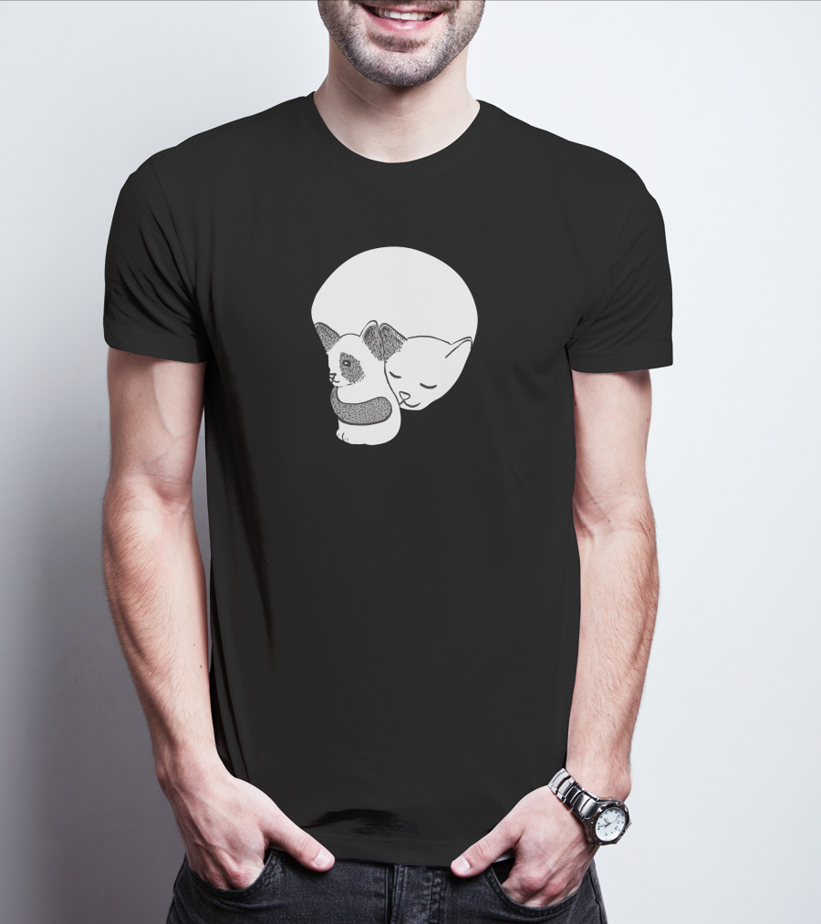 Small Kitten Under Love Lock Yin Yang Cats T-Shirt