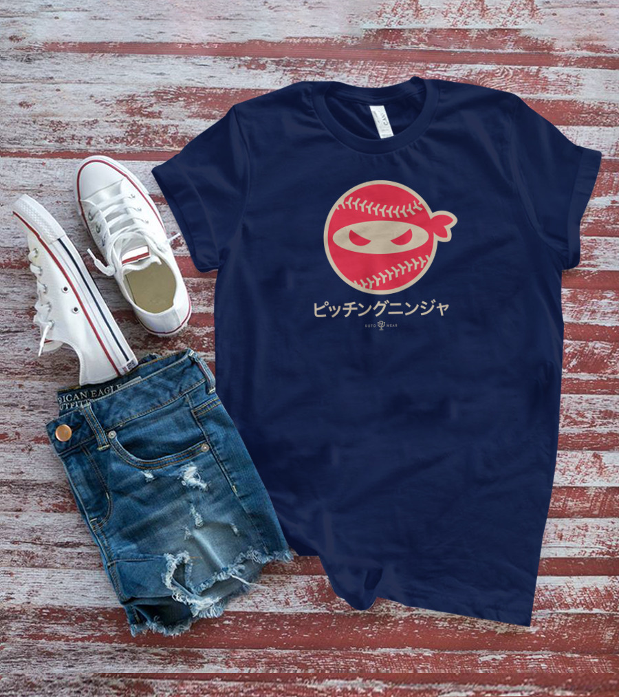 Pitching Ninja Nippon Japanese Baseball Icon Roto Wear T-Shirt