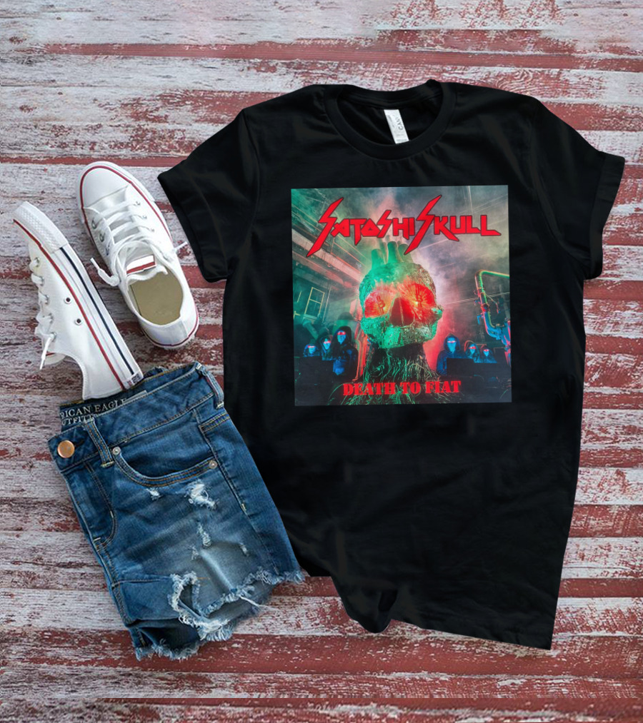 Satashi Skull Death To Fiat Electric Neon Skull With Hooded Figures T-Shirt