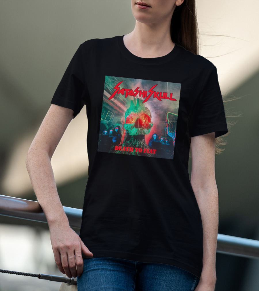 Satashi Skull Death To Fiat Electric Neon Skull With Hooded Figures T-Shirt
