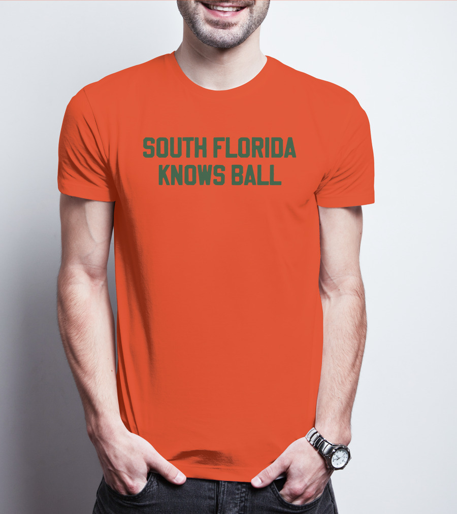South Florida Knows Ball Bold Green Text On Orange T-Shirt