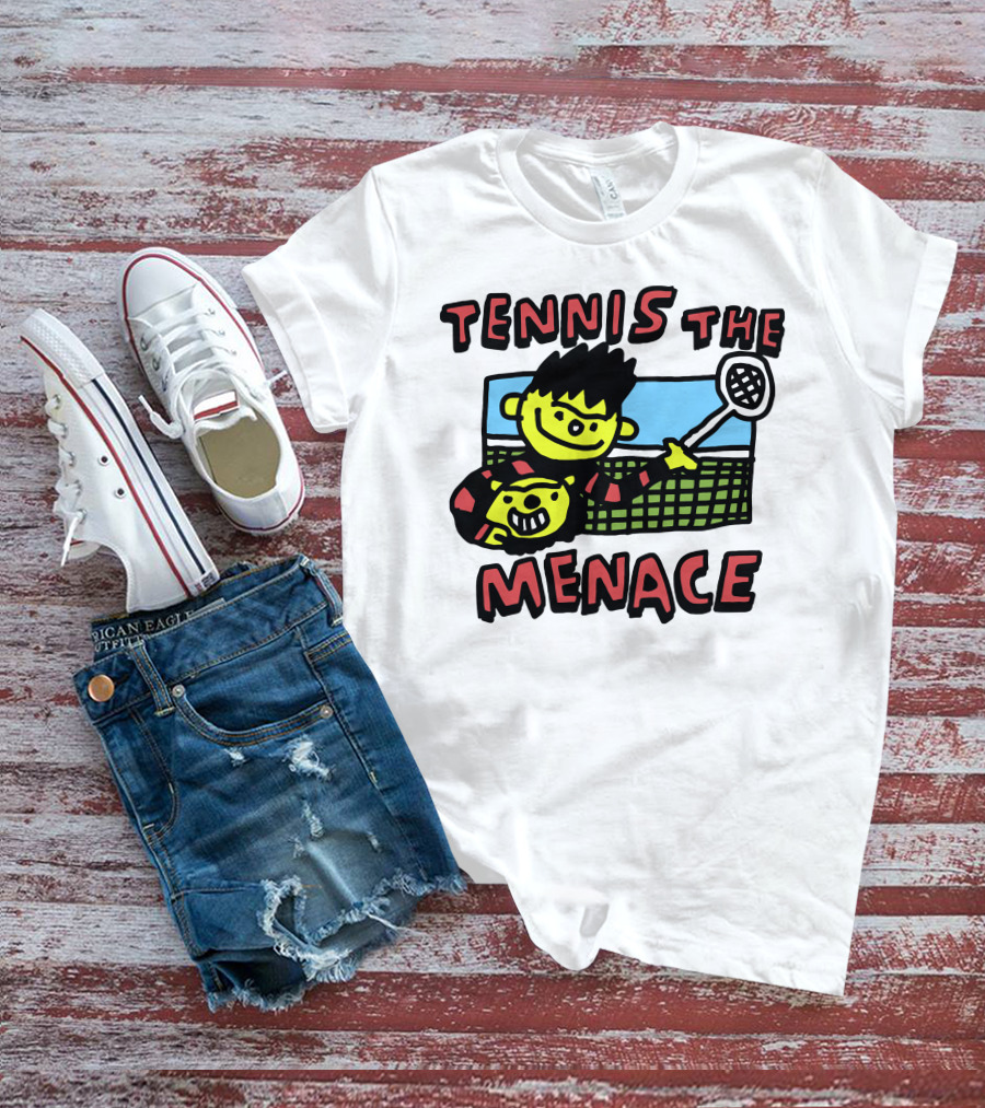 Tennis The Menace Comic Style Tennis Player With Racket T-Shirt