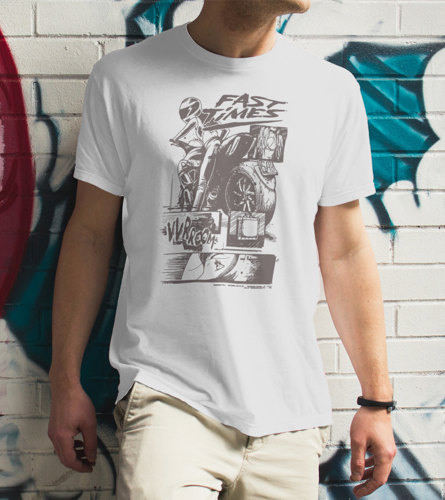 FAST TIMES VROOM MOTORCYCLE RIDER ACTION PANELS T-Shirt