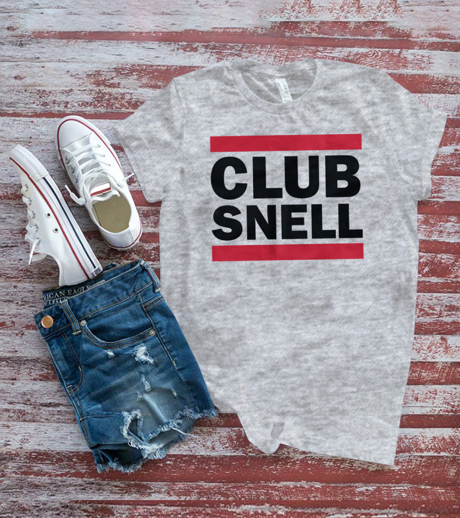 Club Snell Bold Black Text With Red Stripes On Gray Background T-Shirt