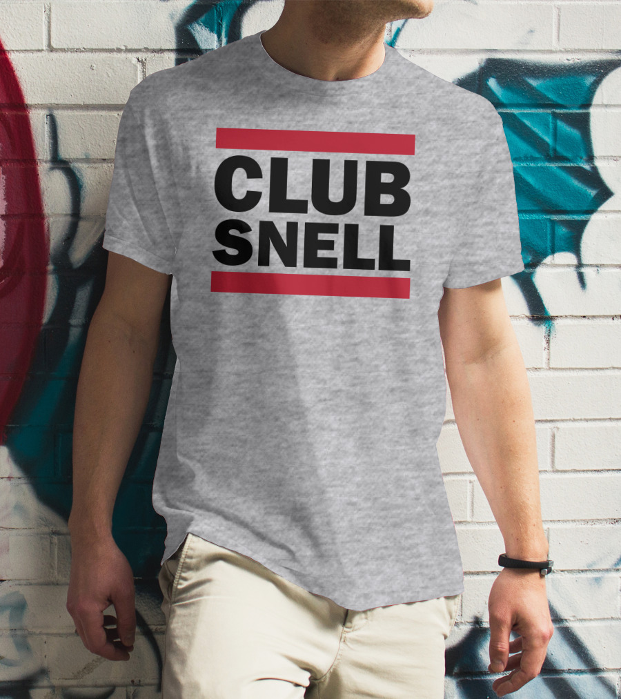 Club Snell Bold Black Text With Red Stripes On Gray Background T-Shirt