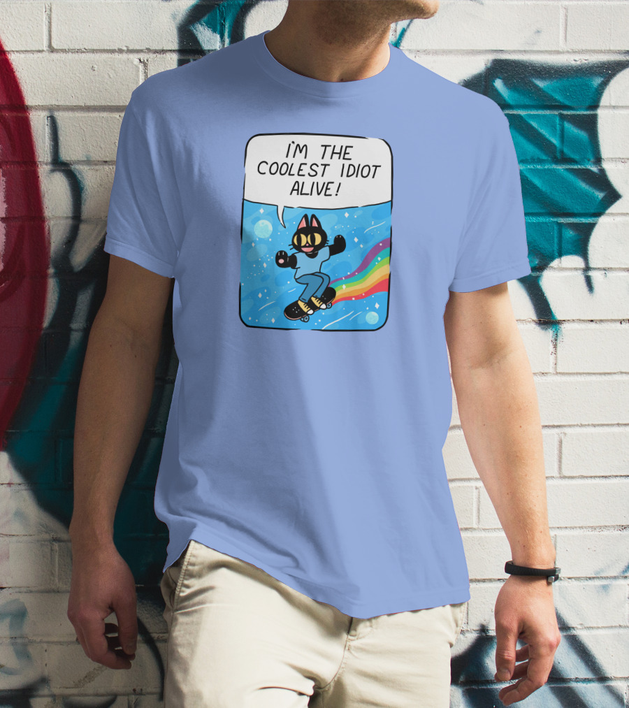 I'm The Coolest Idiot Alive Cat Riding Rainbow Skateboard T-Shirt