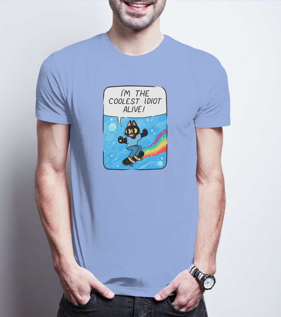 I'm The Coolest Idiot Alive Cat Riding Rainbow Skateboard T-Shirt