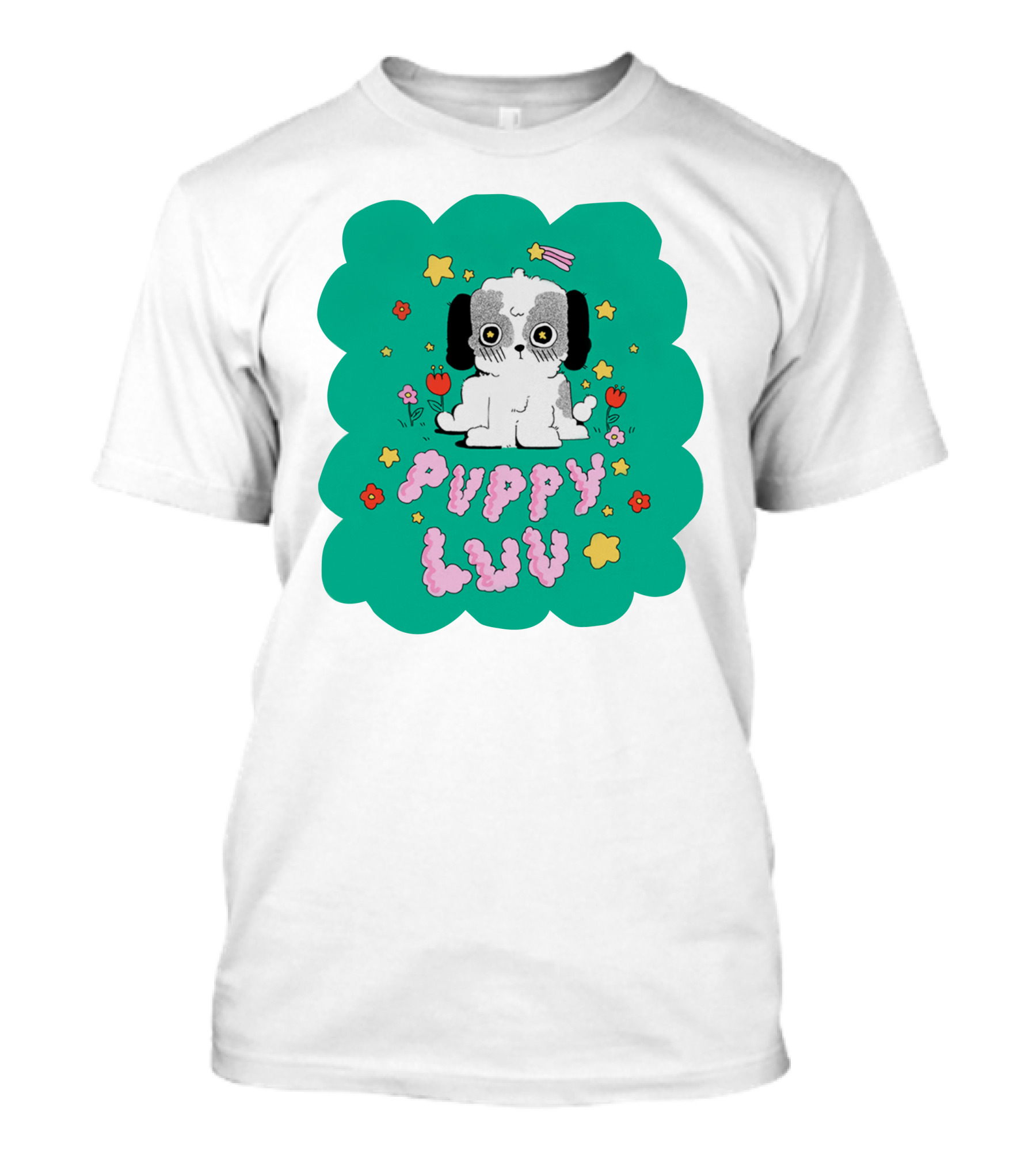Puppy Luv Chloe Moriondo Cute Cartoon Dog With Stars And Flowers T-Shirt