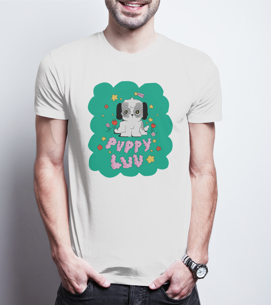 Puppy Luv Chloe Moriondo Cute Cartoon Dog With Stars And Flowers T-Shirt