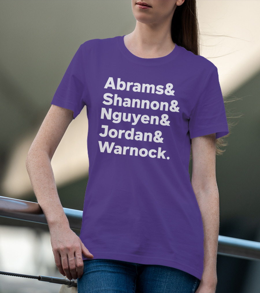 Abrams Shannon Nguyen Jordan Warnock Bold Text Purple Background T-Shirt