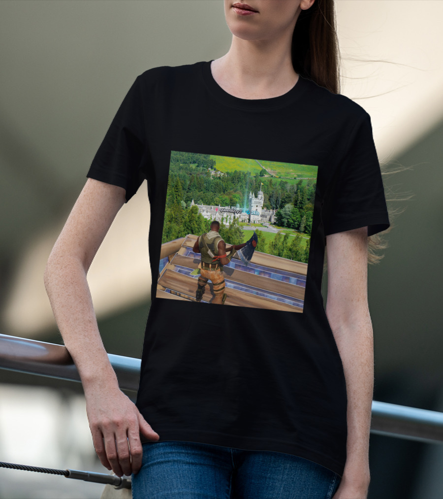 Queen Elizabeth Reboot Card Fortnite Player Landscape Castle Scene T-Shirt