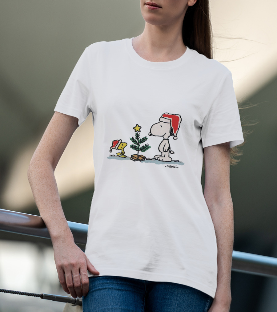 Snoopy Woodstock Christmas Tree Santa Hats T-Shirt